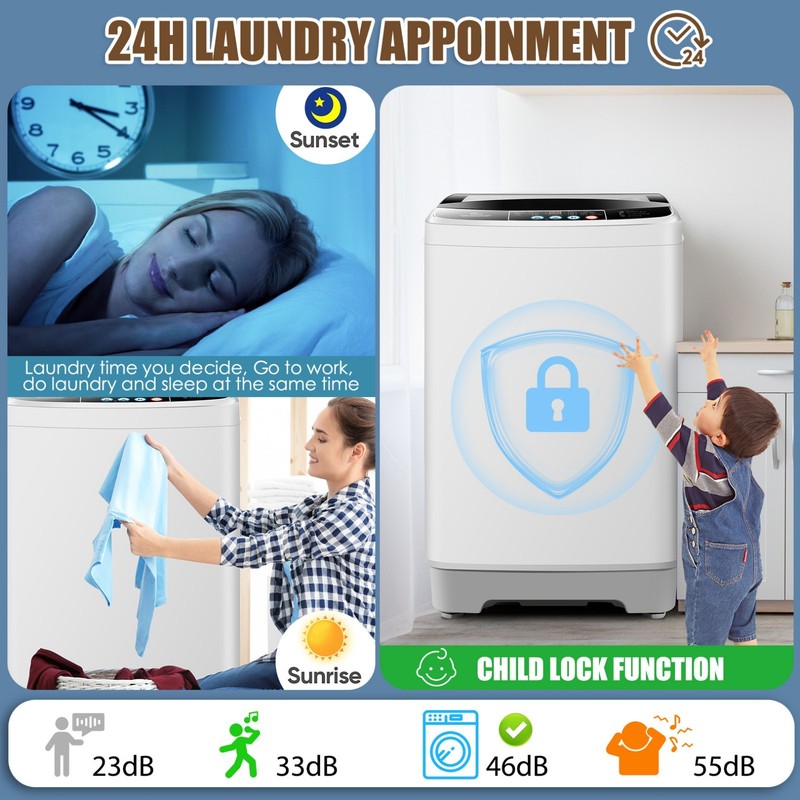 Washing Machine 20Lbs Fully Automatic Portable Washer w/ Drain Pump +LED Display gallery