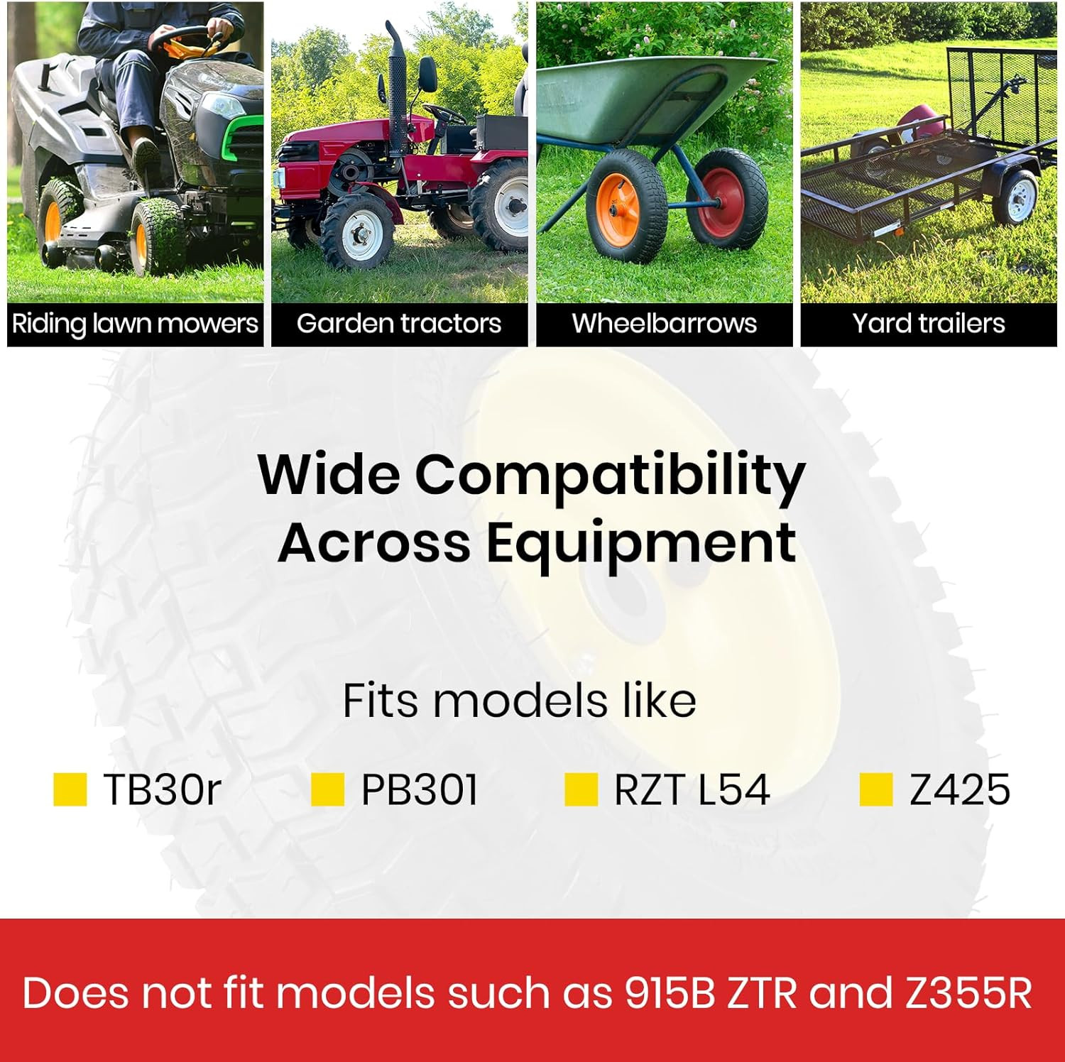13X5.00-6 Tire and Wheel Assembly (2-Pack), Tubeless Lawn Mower Tire with Rim, w gallery
