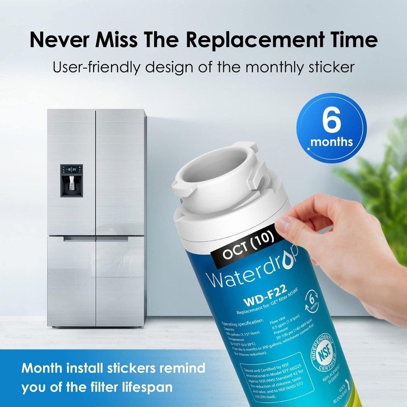 Waterdrop MSWF Refrigerator Water Filter, Replacement for GE® MSWF, Pack of 3 gallery