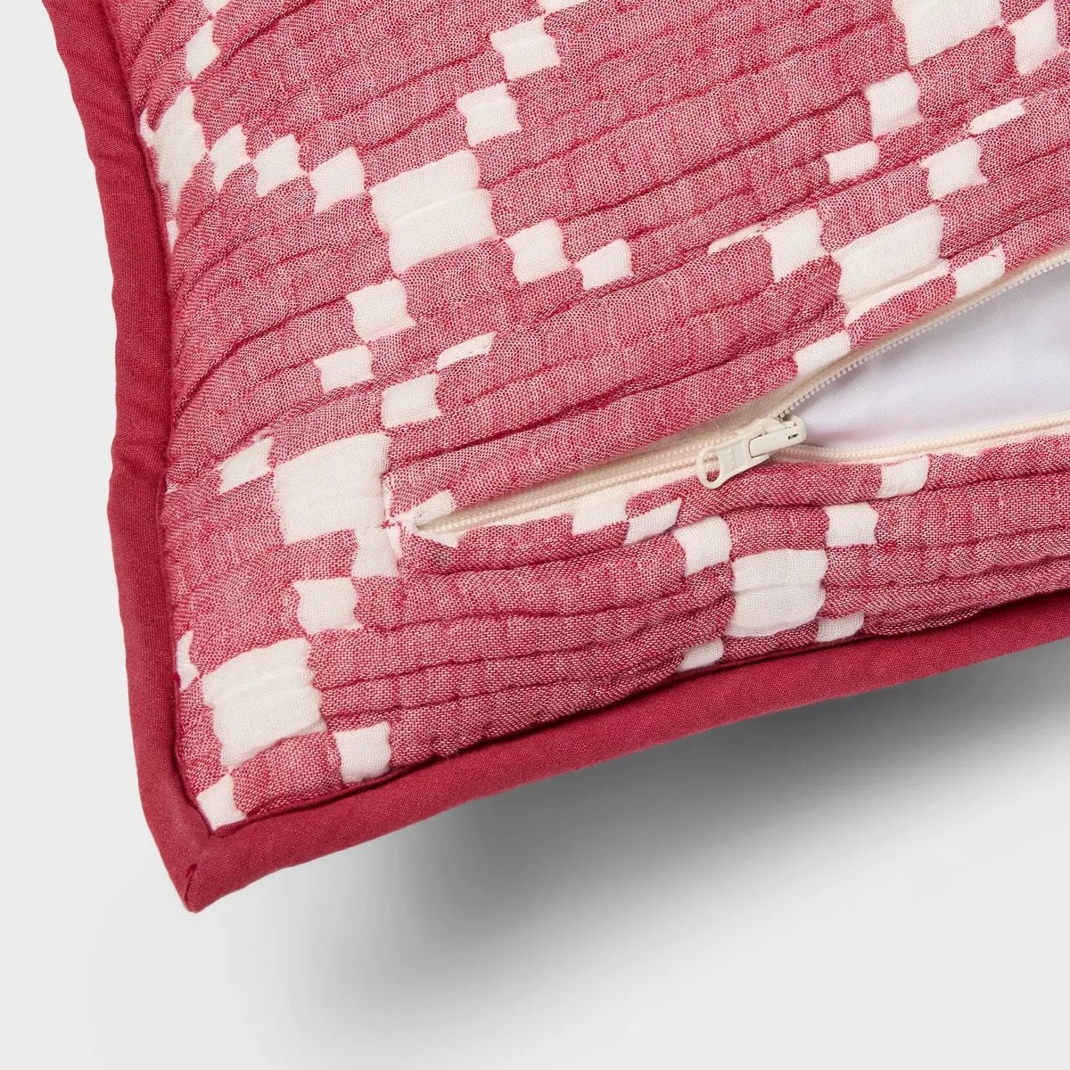 Threshold Body Pillow Cover Reversible Matelasse Red Lattice Americana NEW gallery