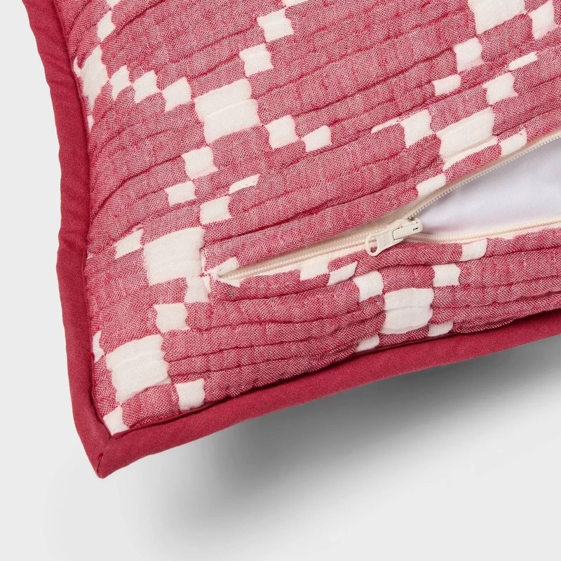 Threshold Body Pillow Cover Reversible Matelasse Red Lattice Americana NEW gallery