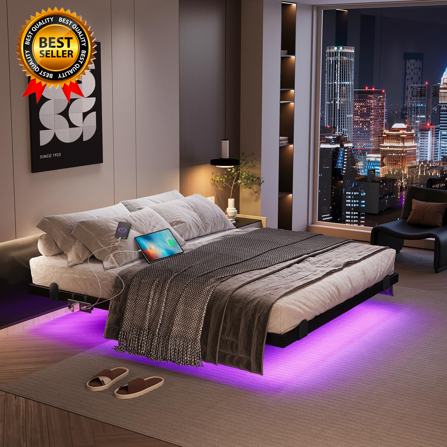 Floating Bed Frame with LED Lights and Charging Station 10 Inch Floating Bed gallery