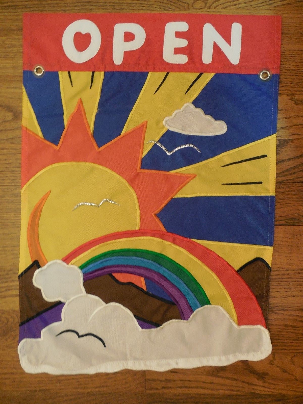 "OPEN" Sunshine, Sun Ray, Rainbow, Produce Stand, Shop Local, HOUSE flag 2sided gallery