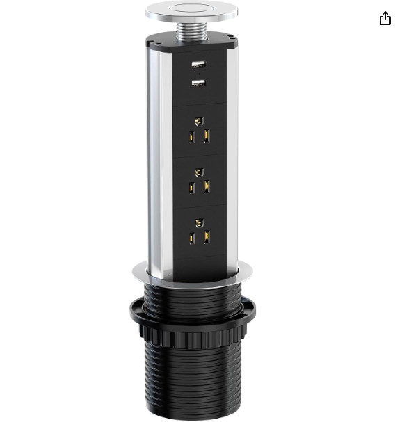 Pop Up Electrical Outlet, Recessed Power Strip, 3 AC Outlet 2 USB A & 1 USB C gallery