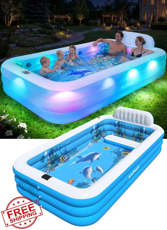 AixPool Extra Large Inflatable Pool with Lights Solar Powered White gallery