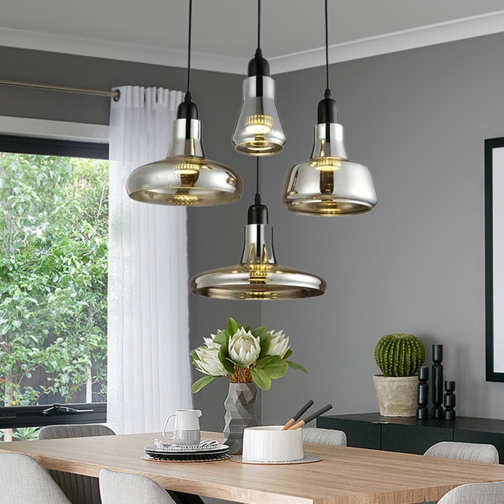 Irregular Chandelier 4-Light Smoke Gray Glass Pendant Lamp Adjustable Fixtures gallery
