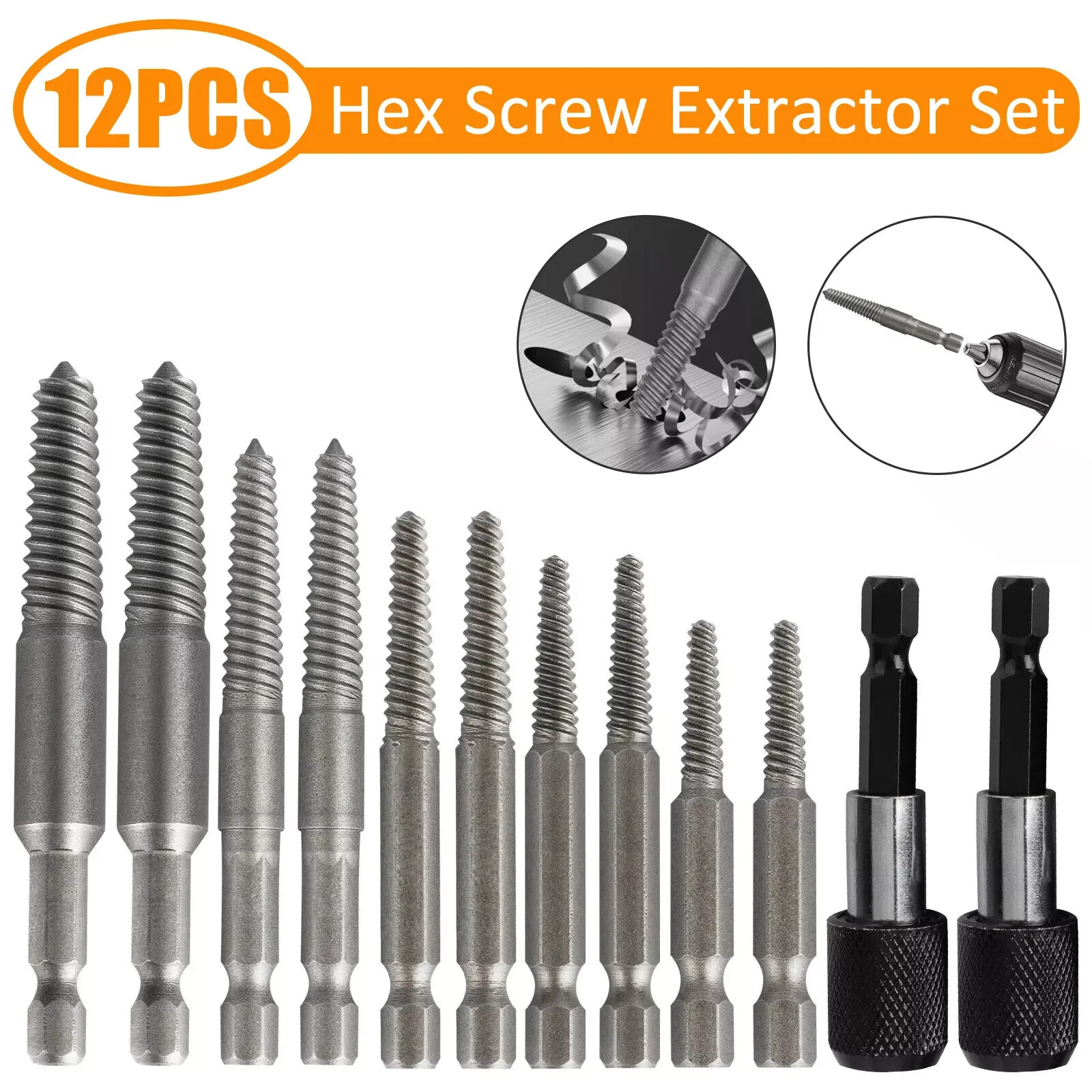 12Pcs Stud Screw Extractor Remover 1/4 Inch Hex Shank Damaged Bolt Easy Out Sets gallery