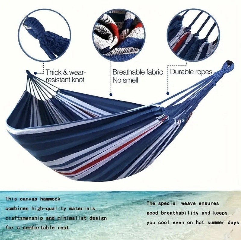 Thick Fabric Coffee Stripes Hammock - Comfort Meets Durability for Outdoor Use gallery