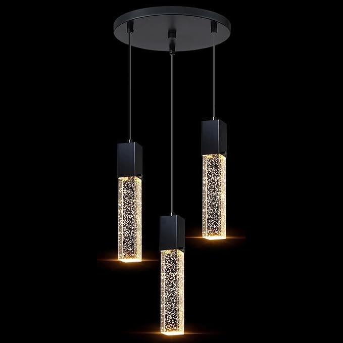 Crystal Pendant Ceiling Light Fixture – Black Modern Hanging Lamp – New gallery