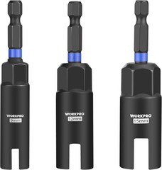 WORKPRO Wing Nut Driver Set 3 PCS Compatible 1/4” Hex Shank 9mm 12mm 15mm New