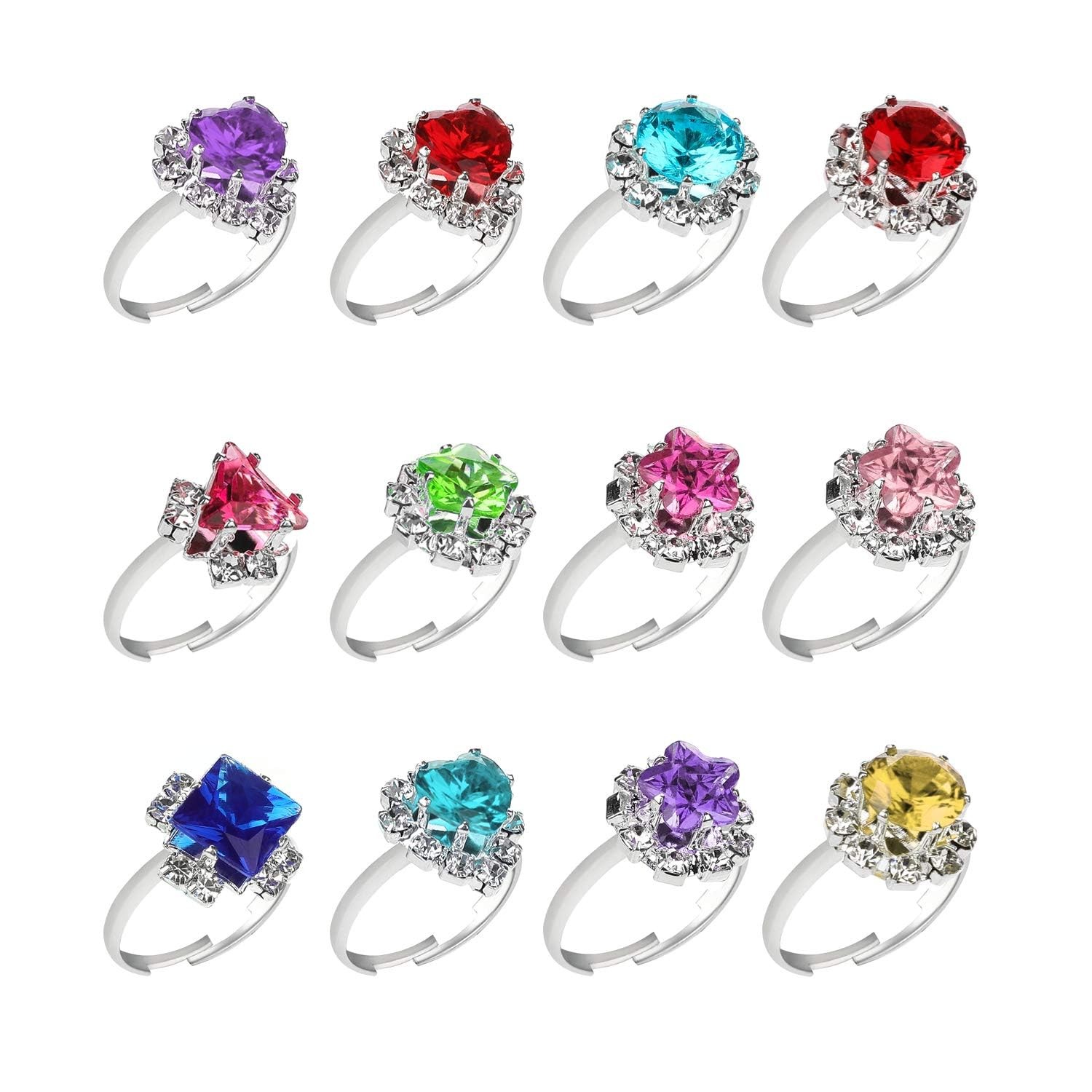 Hifot 12 pcs Girls Crystal Adjustable Rings, Princess Jewelry Finger Rings wi... gallery
