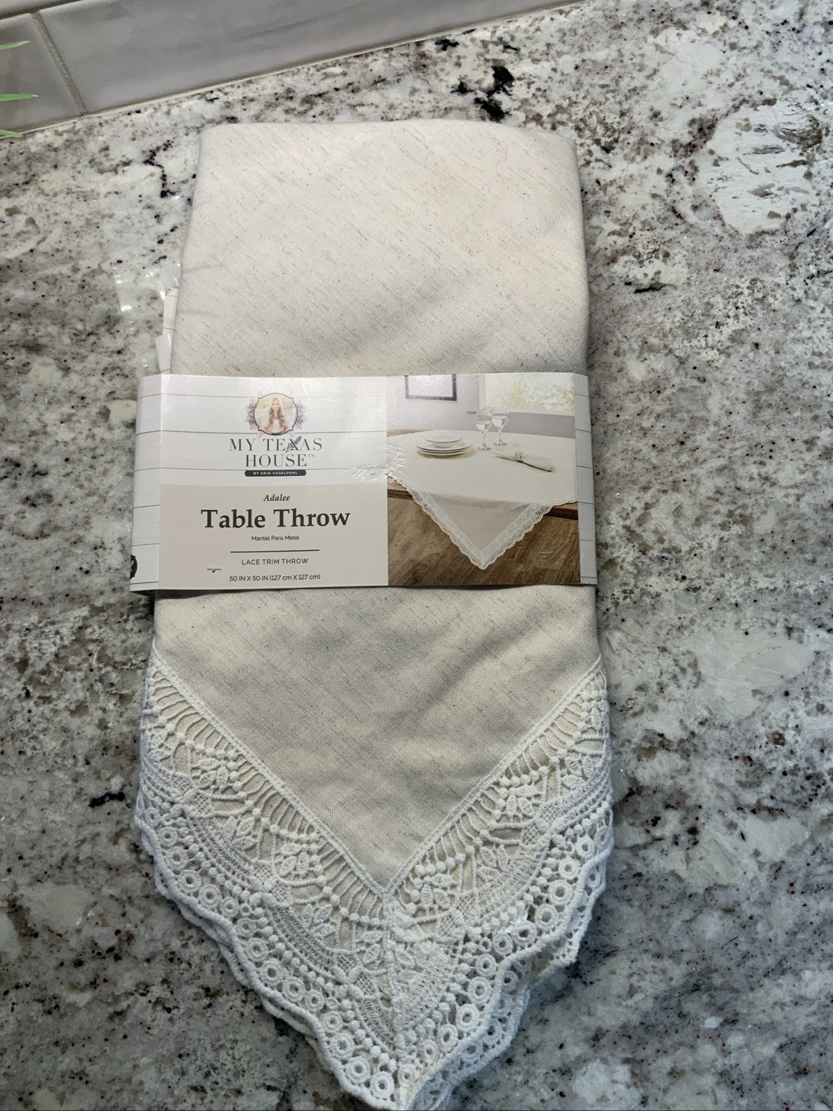 My Texas House Linen Blend Table Throw Beige NEW 50x50 gallery