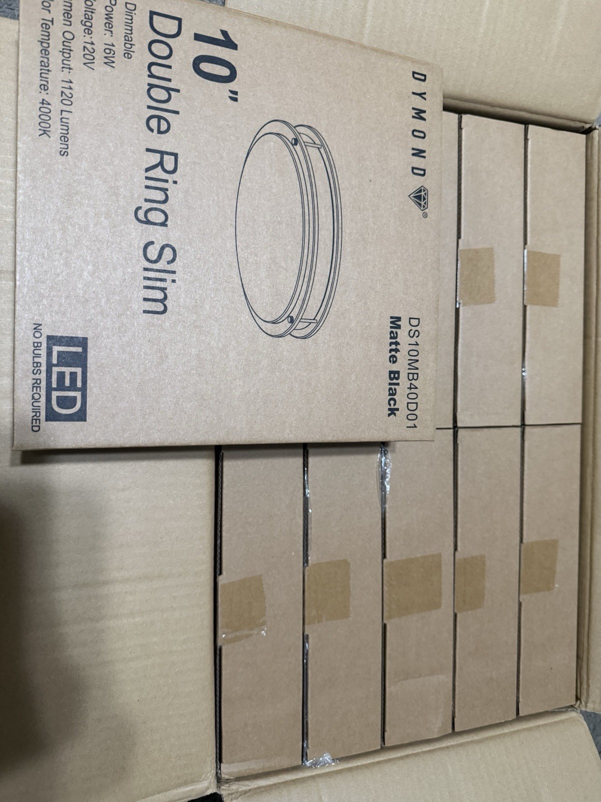 10Pk DYMOND Matte Black 10" LED Flush Mount Ceiling Light Modern Double Ring gallery
