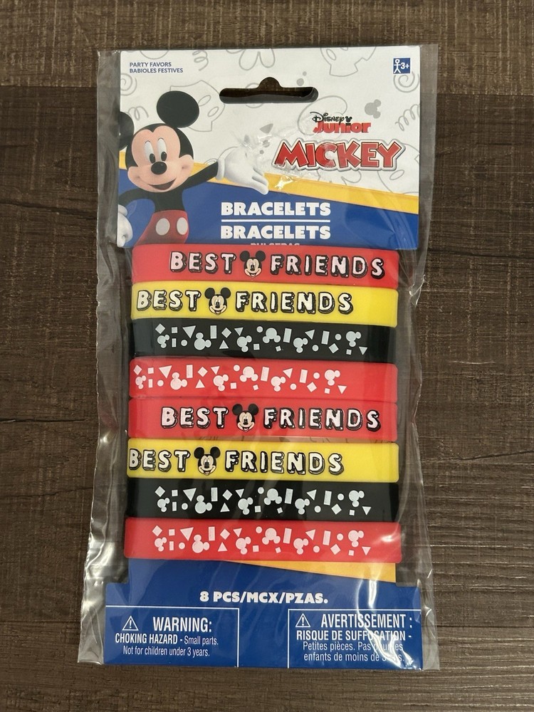 Disney Junior Mickey Mouse Rubber Bracelet 8 Pack Best Friend NEW SEALED PACKAGE