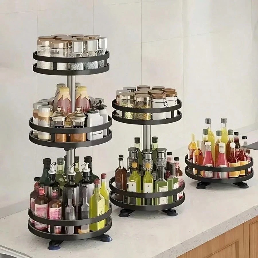 Elegant Rotating Kitchen Organizer Space Saving Countertop Storage Spice Rack gallery