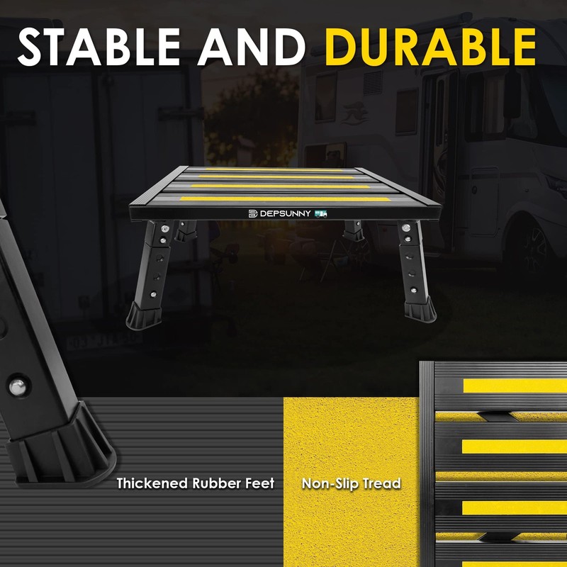 Adjustable Height Aluminum RV Step, Stable Foldable Platform Step Stool, Support gallery