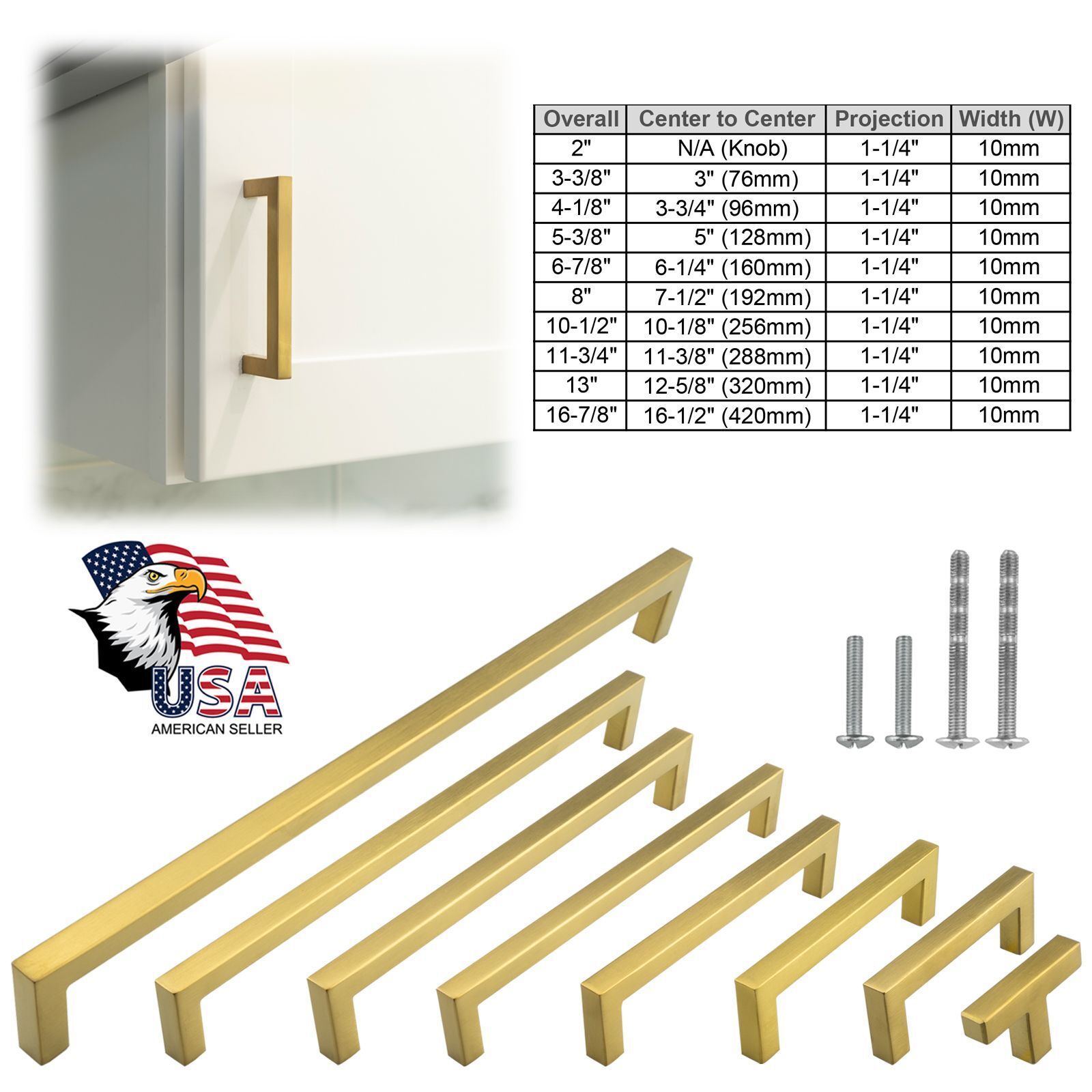 Brushed Gold Kitchen Square Cabinet Handles Drawers Pulls Knobs Stainless Steel gallery