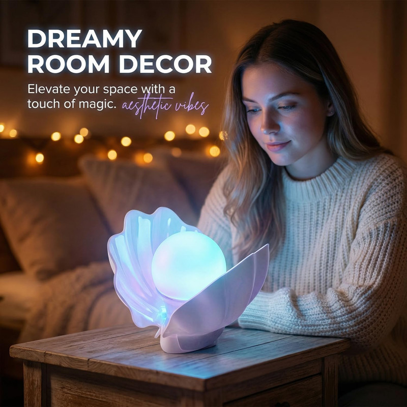 Shell Bedside Table Lamp with Wireless Charger - Stepless Dimmable Nightstand Li gallery