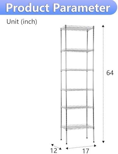 BestOffice | 6-Tier Wire Storage Shelves | 17x12x64 | Chrome | with Adjustabl... gallery