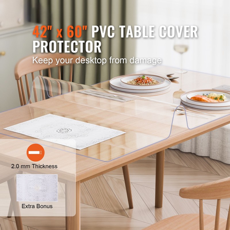 VEVOR PVC Table Protector 42x60 Inch Clear Plastic Desk Protector 2.0mm Thick gallery