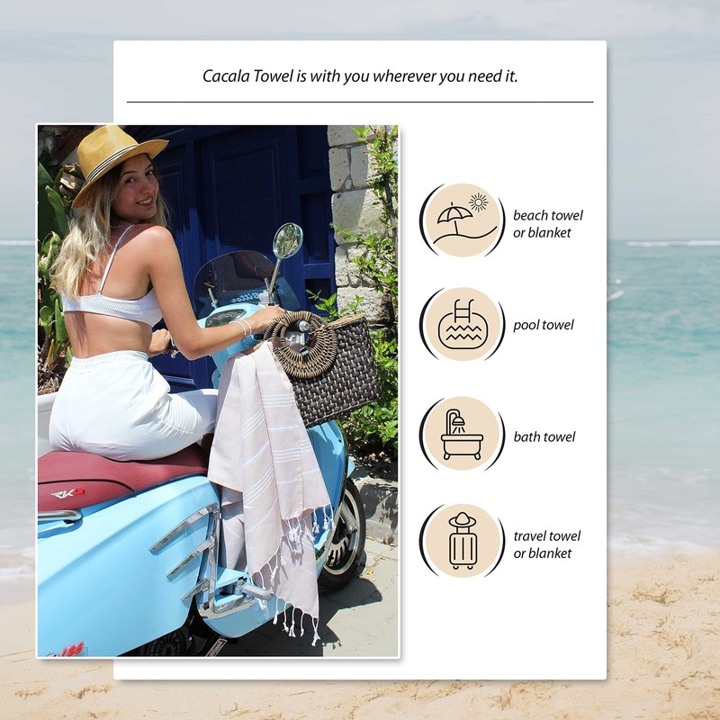 Cacala Lightweight and Thin Turkish Beach Towel 100% Cotton Sand-Free and Qui... gallery