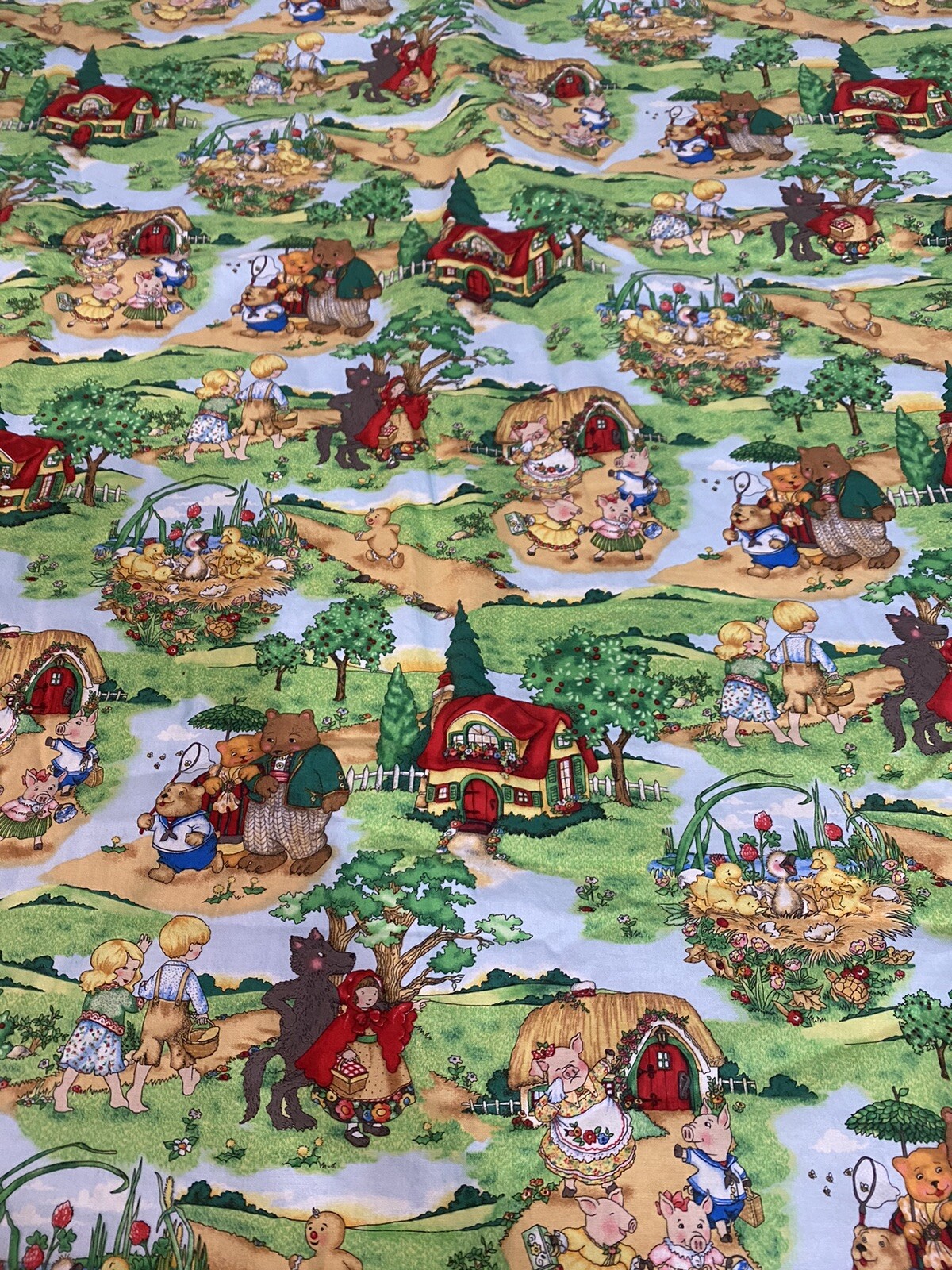 Fairytale Quilted blanket with stuffing 55x40in 3 little pigs, big bad wolf… gallery