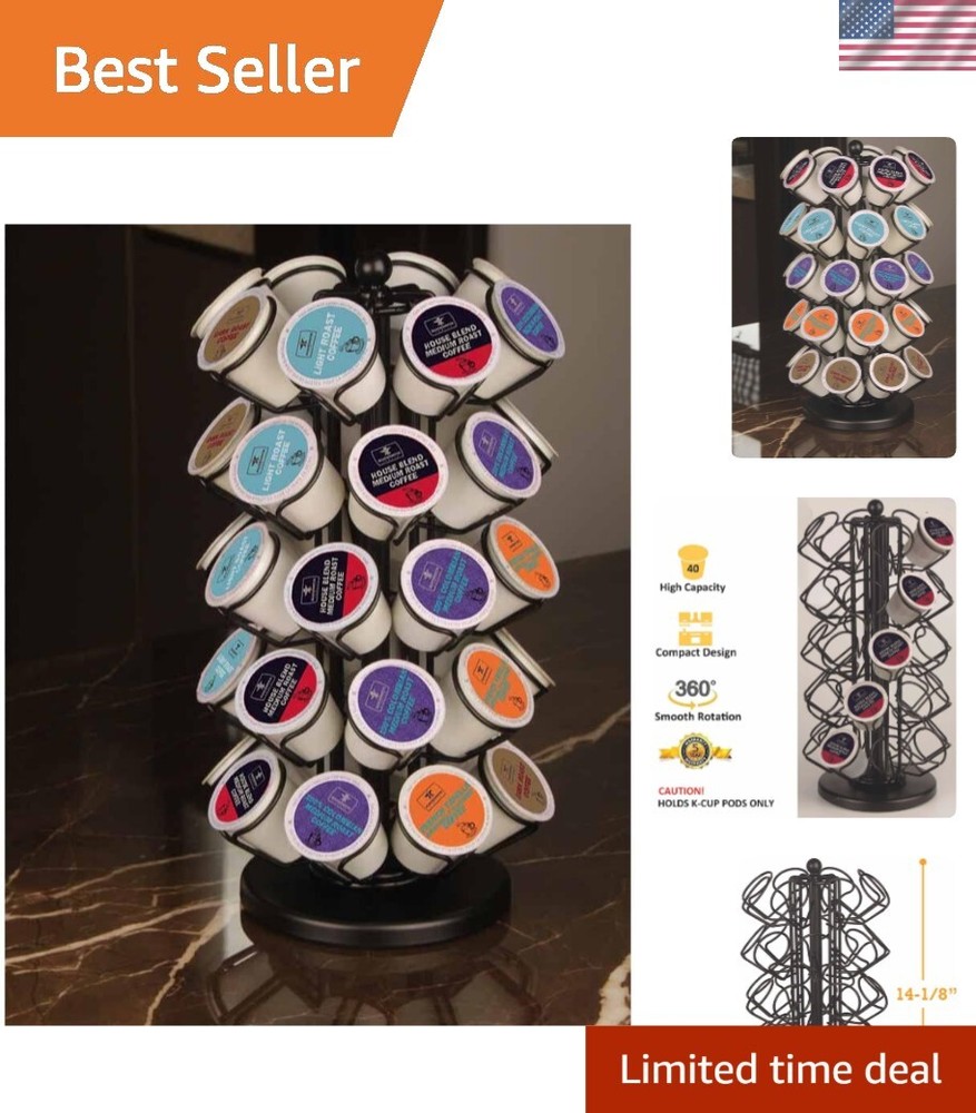 Classic Black K Cup Storage Carousel - Holds 40 Pods, No Assembly Required
