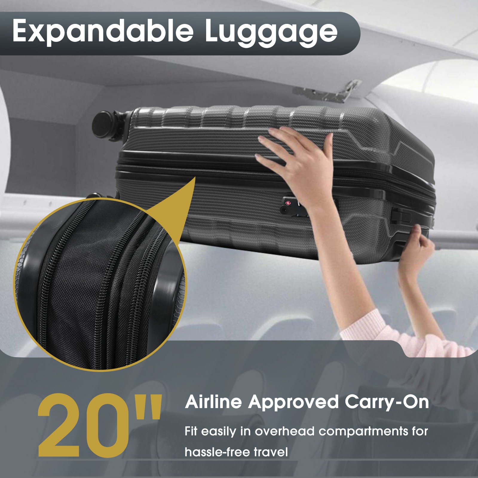 20 Inch Hardshell ABS Carry On Luggage, Durable Expandable Travel Suitcase With gallery