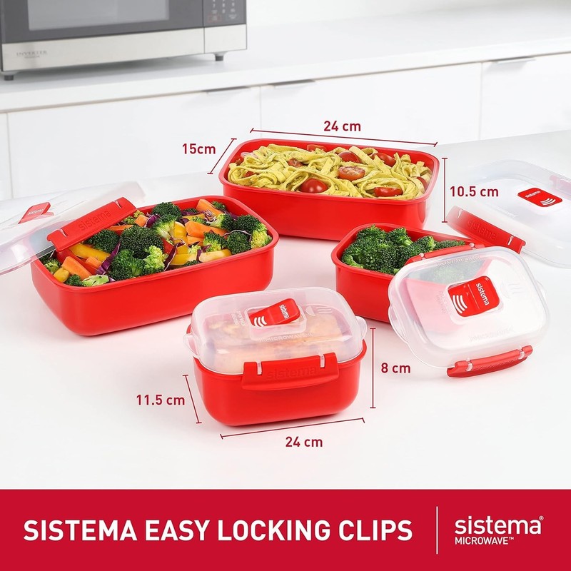 Microwave Cookware Set: 4 Rectangular Containers with Steam Vents & Easy Tabs gallery
