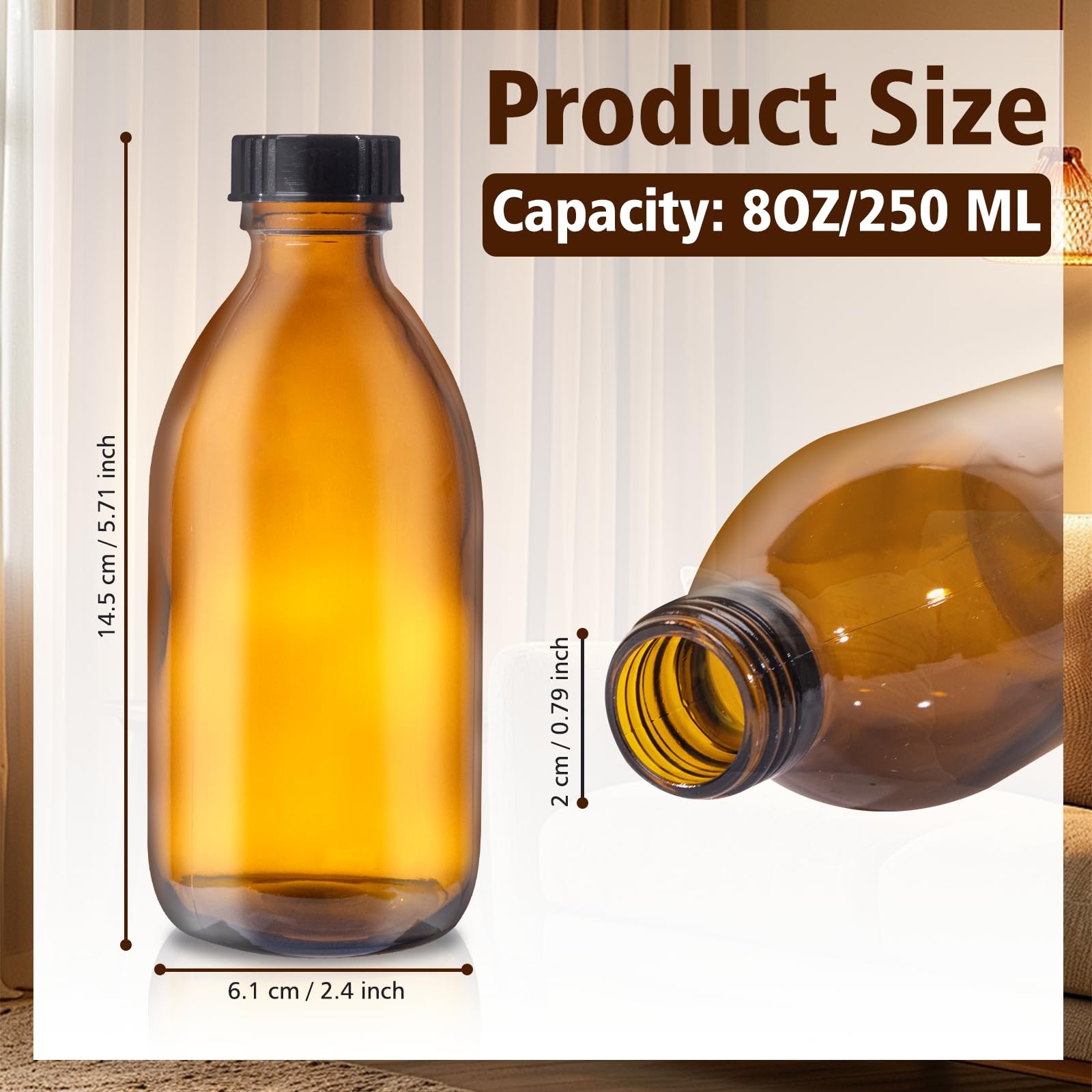 12 Pack 8 OZ Amber Boston Round Glass Bottles for Vanilla Extract, 250 ML Ref... gallery