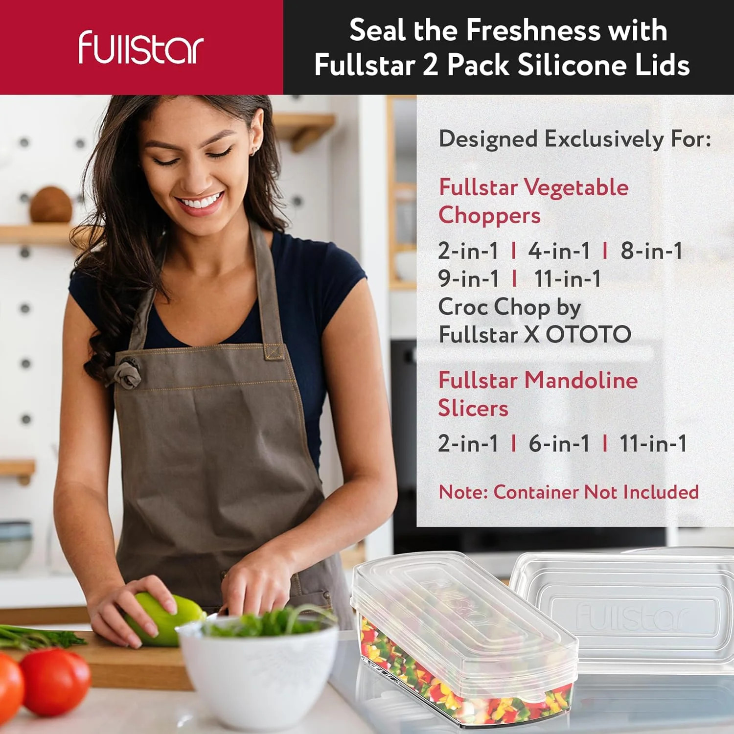 fullstar Silicone Stretch Lids for Fullstar Choppers & Mandoline Slicers - Reusa gallery