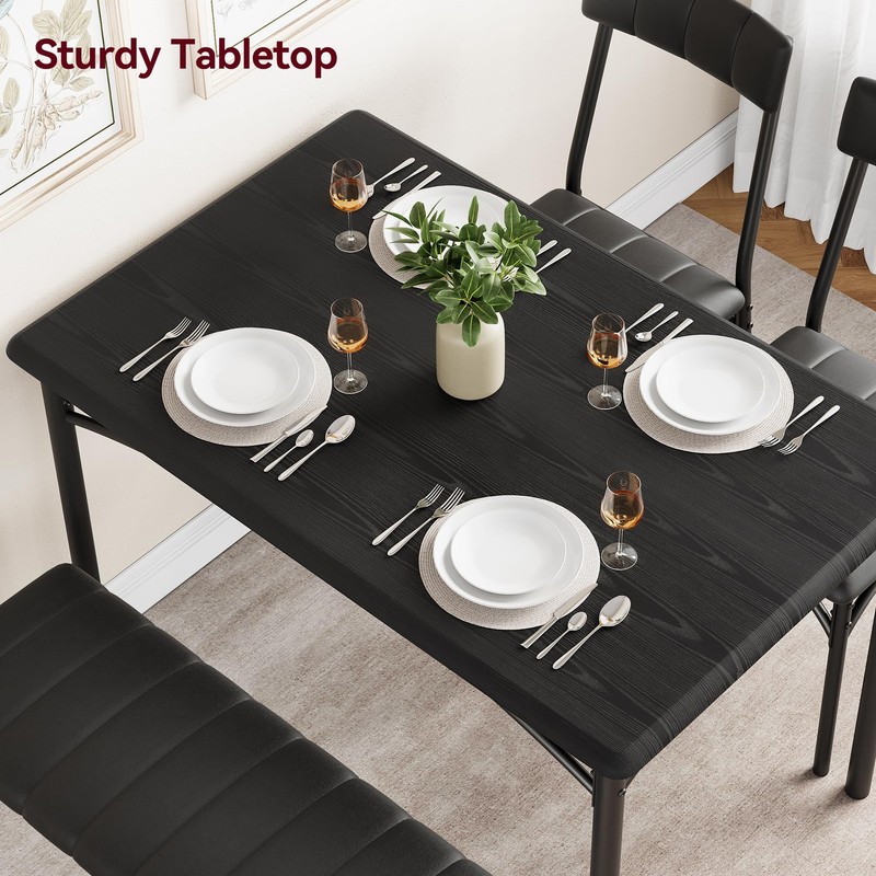 4-Piece Rectangular Dining Room Table Set With 2 Upholstered Chairs and 1 Bench gallery