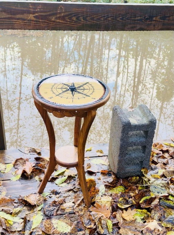 Solid Wood Side Table, Handmade With 12” Miter Saw Blade, Epoxy, Laser Engraver gallery