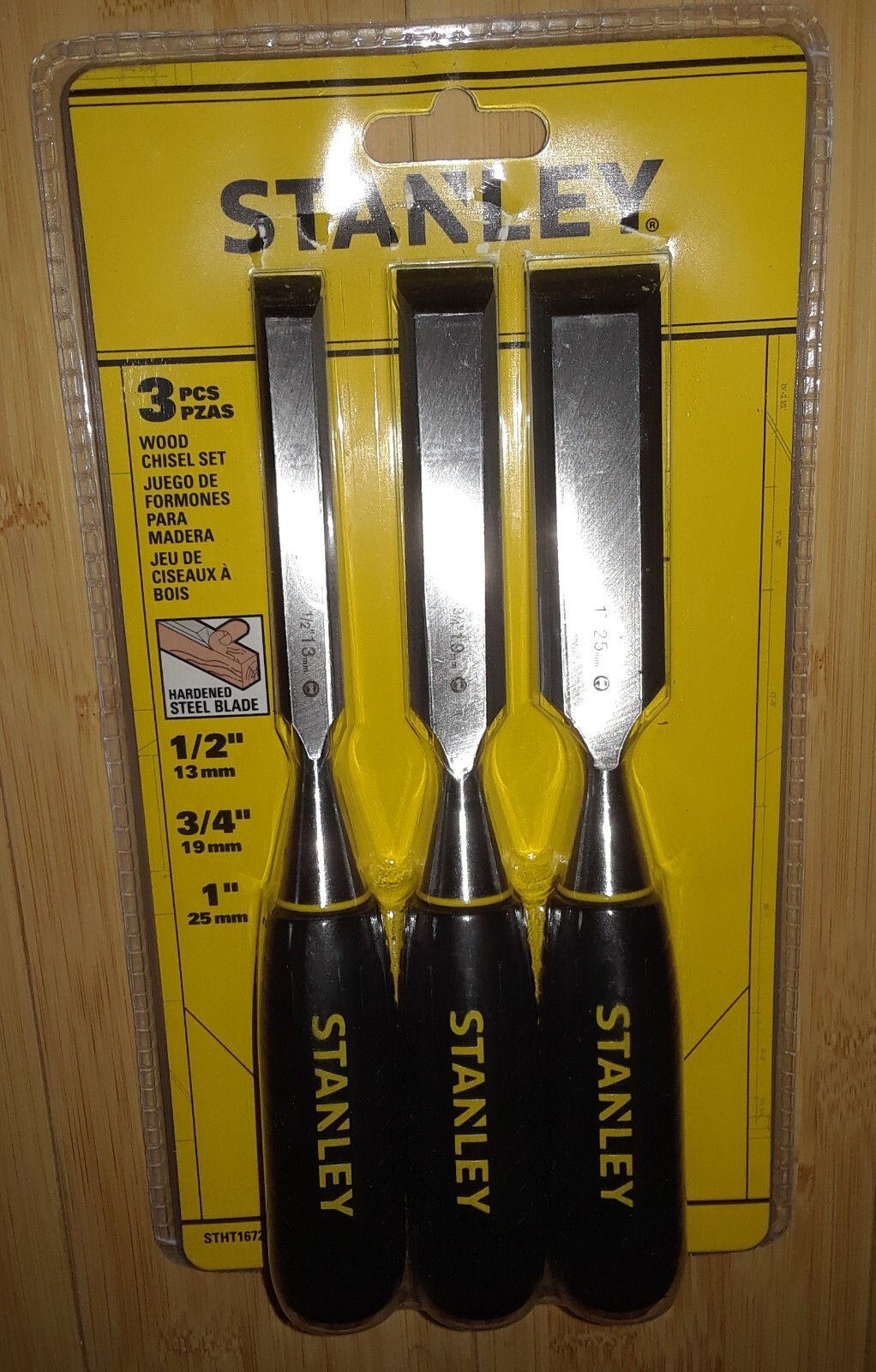 New Package Stanley Three 3 PCS WOOD CHISEL SET: 1/2 " & 3/4" & 1" (STHT16727 ) gallery