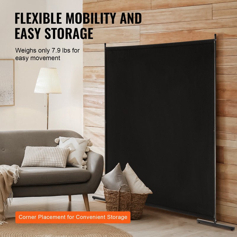 6FT Room Divider Single Panel Fabric Room Screen for Office Bedroom Black gallery