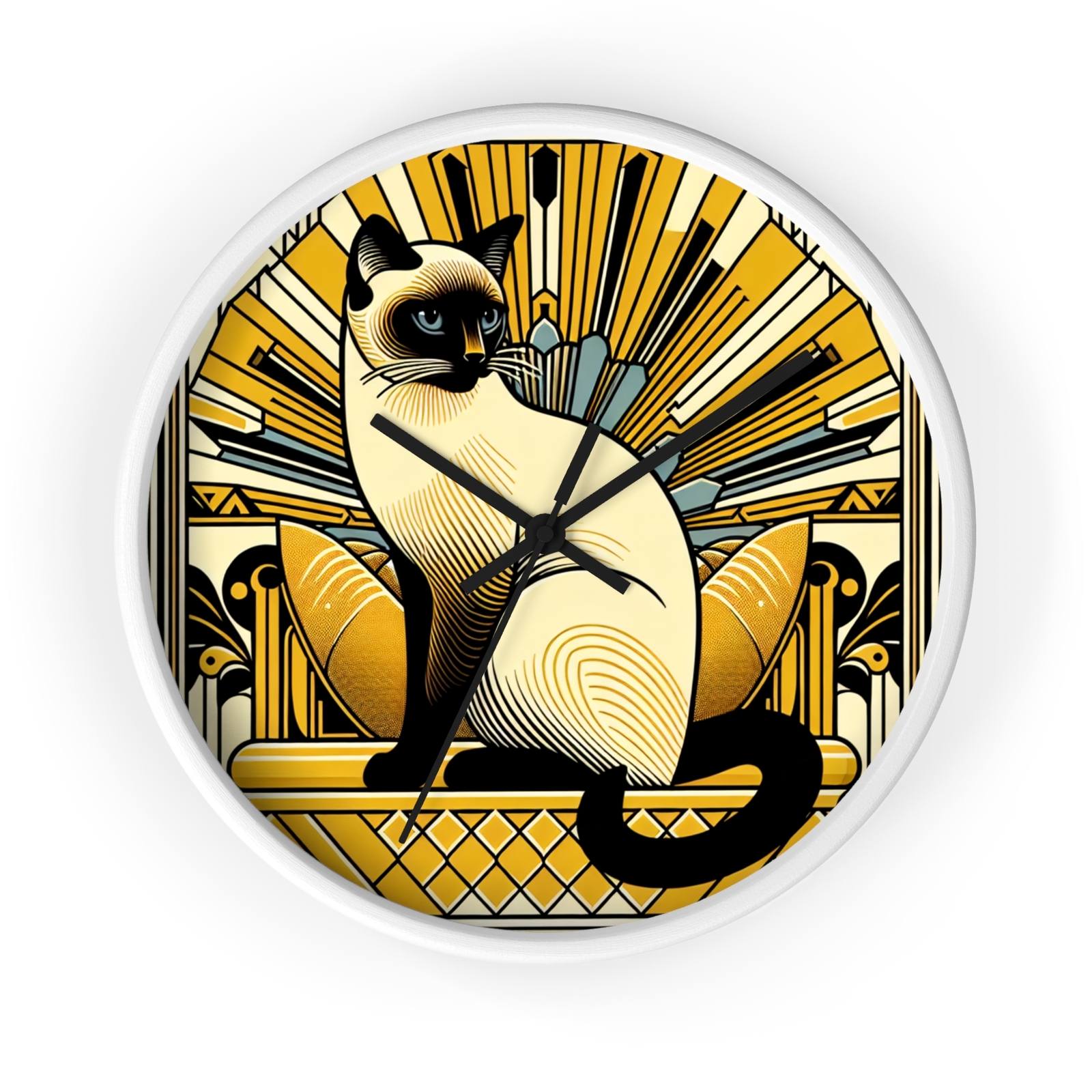 Home Decor Wall Clock Art Deco Siamese Cat Illustration Pet Lover Gift Retro Fun gallery