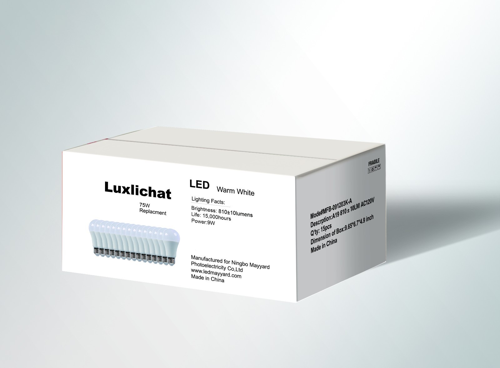 Luxlichat Dimmable 75W Equivalent A19 LED Light Bulb Warm White (3000K)-15 PACK gallery