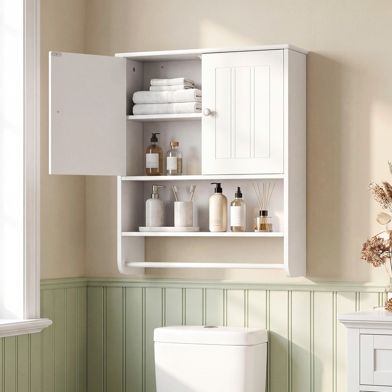 Bathroom Wall Cabinet, Wall Mounted Medicine Cabinet with Towel Bar & Shelf gallery