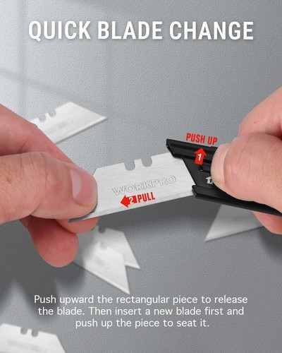 WORKPRO Folding Utility Knife with 10 Extra SK5 Blades EDC Razor Sharp Knife USA gallery