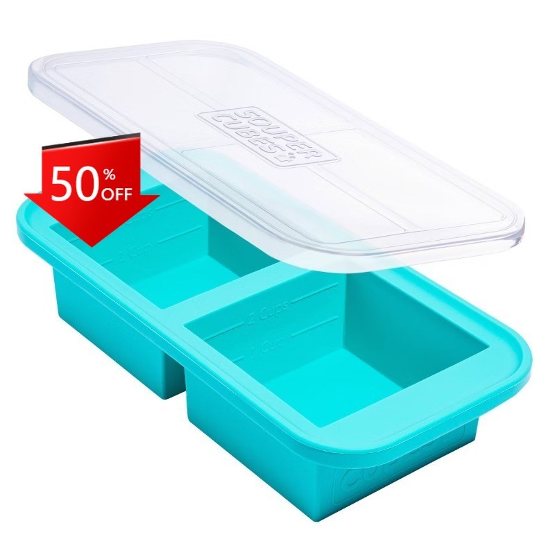 Souper Cubes 2c Food Freezing Tray with Lid Aqua Blue: Silicone Freezer Tray gallery