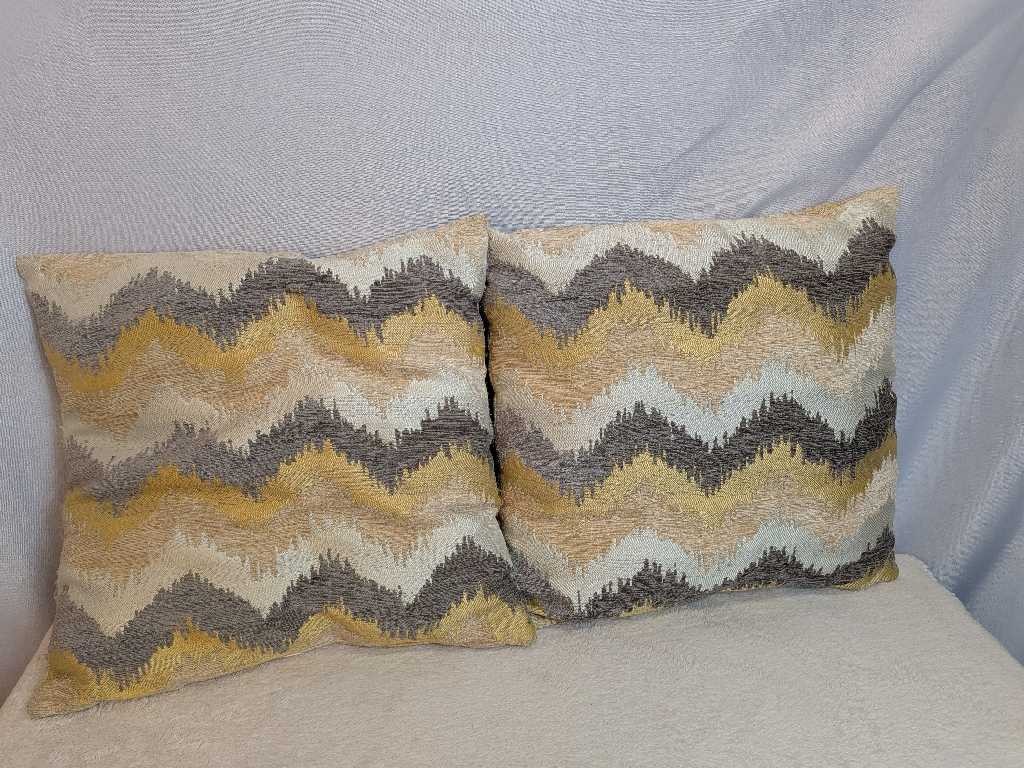 2 Chevron Zigzag Accent Throw Pillow Covers Lumbar Boho Home Decor Gold Gray gallery