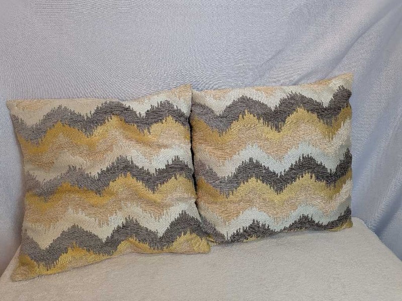2 Chevron Zigzag Accent Throw Pillow Covers Lumbar Boho Home Decor Gold Gray gallery