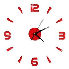 3D Frameless Wall Clock Sticker, Frameless Clock 1mm Acrylic Mirror Watch Red