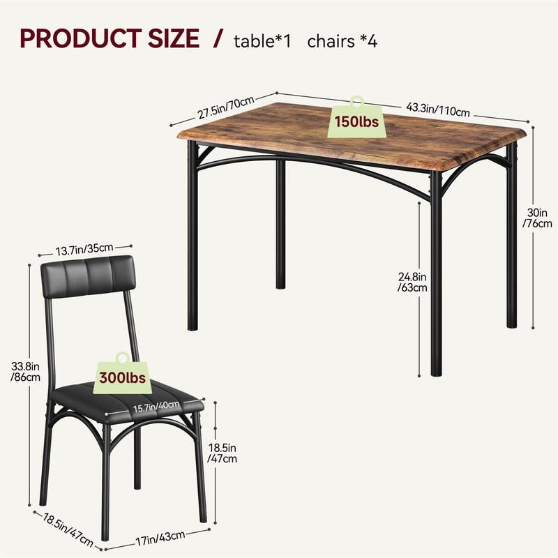 🔥Dining Table Set for 4 Kitchen Table and Chairs Metal and Wood Upholstered Cha gallery