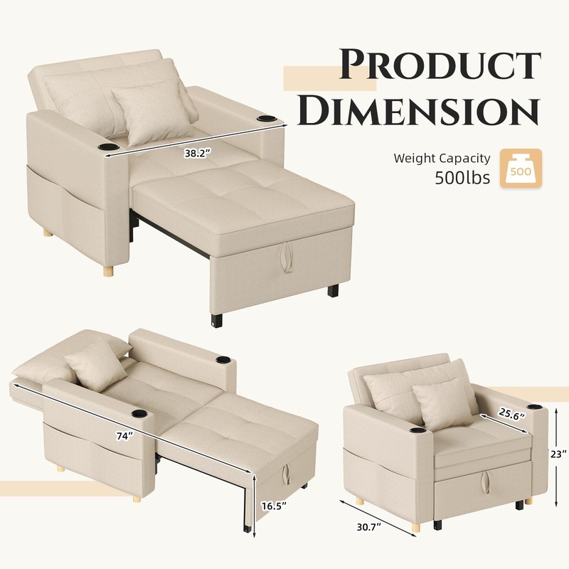 Esright Convertible Sofa Bed 3-in-1 Arm Chair Folding Recliner Sleeper 5 Color gallery