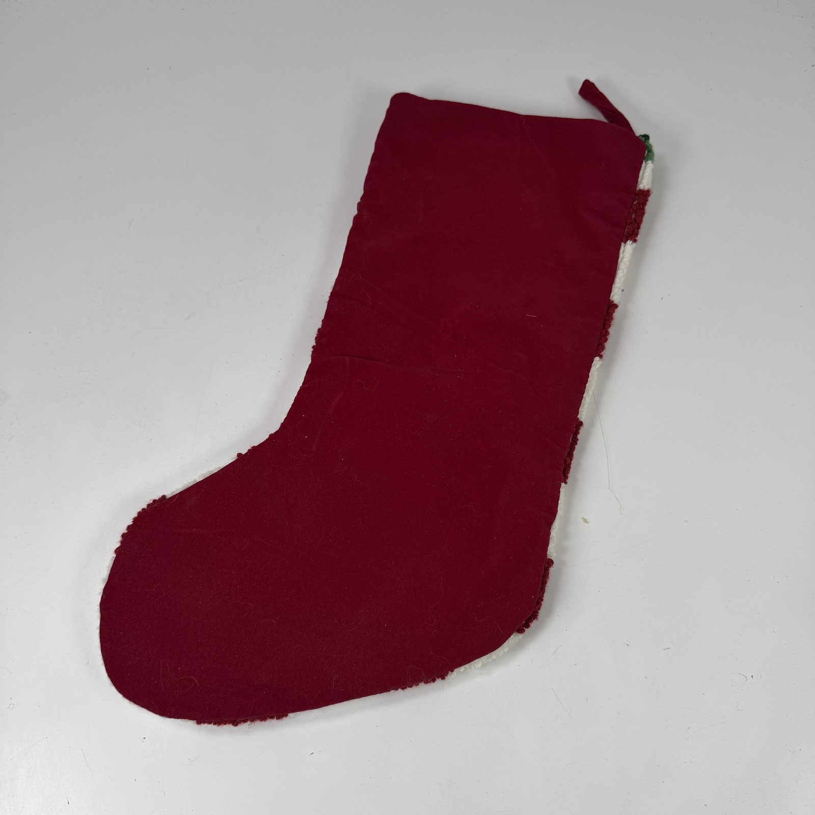 Christmas Stocking Red & White Stripe Holly Berry Punch Needle Knit Holiday gallery