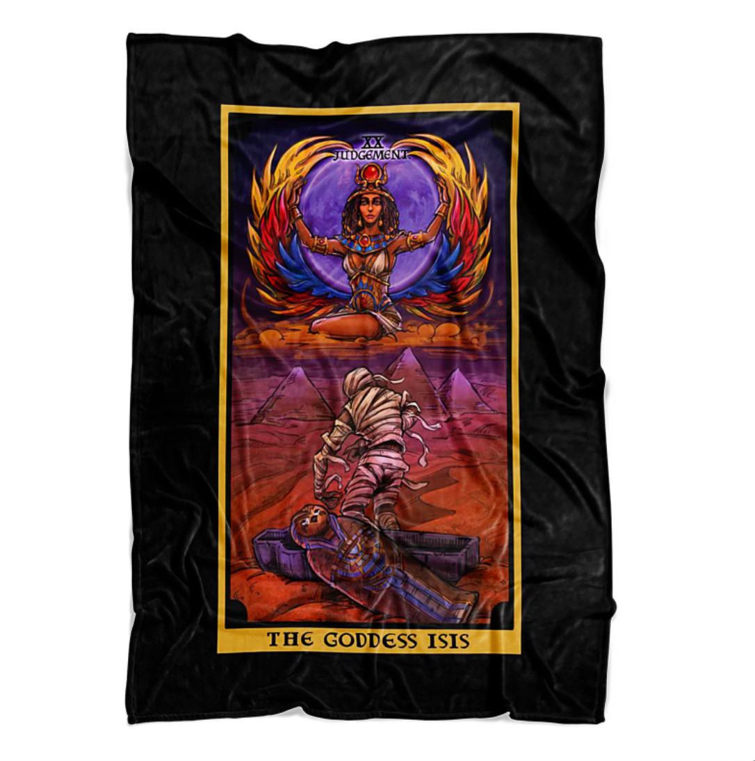 The Goddess Isis Judgement Tarot Card Blanket Egyptian Witchcraft Art (80"x 60") gallery
