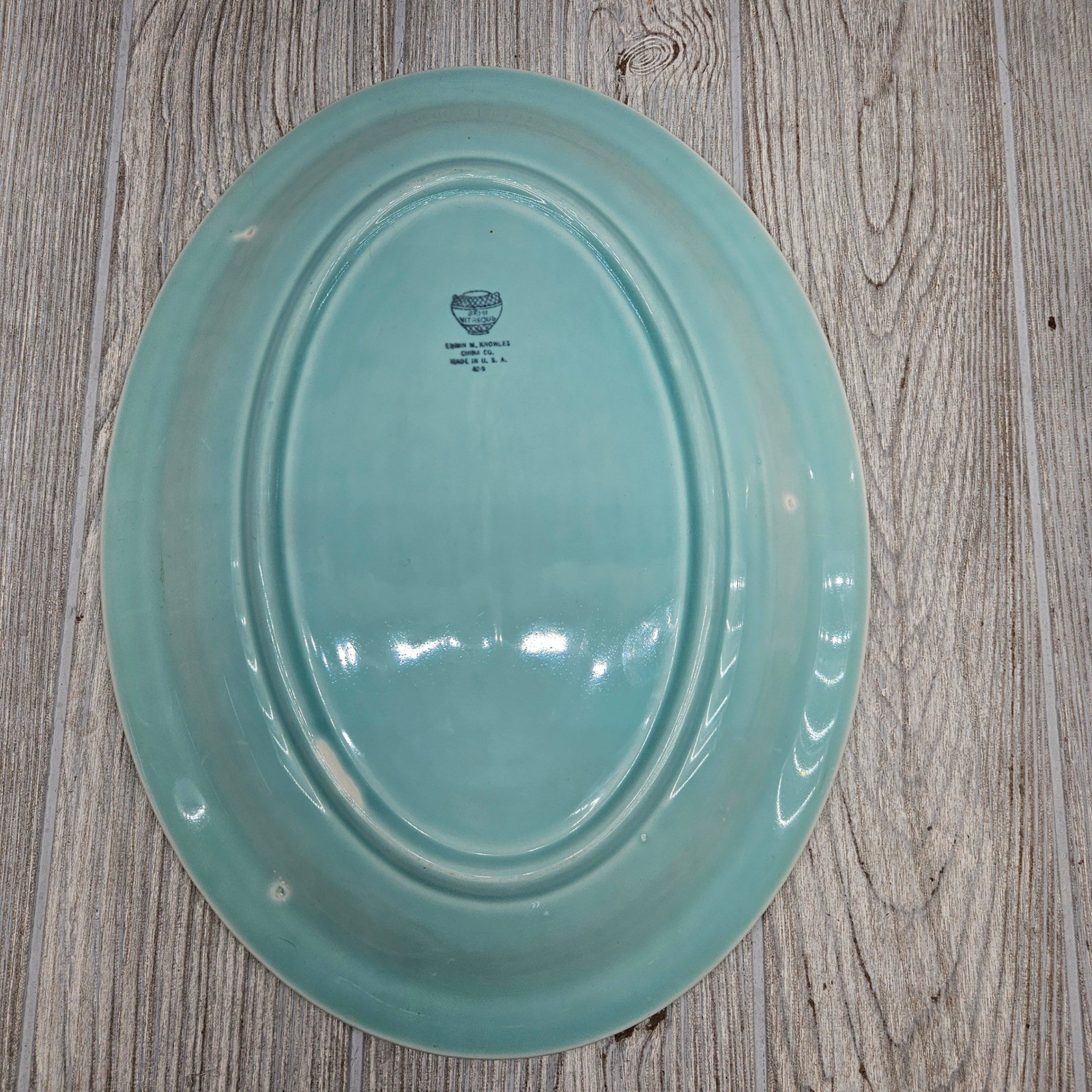 Edwin M Knowles Deanna Turquoise Blue Oval Serving Platter 13.5" USA 42-9 gallery
