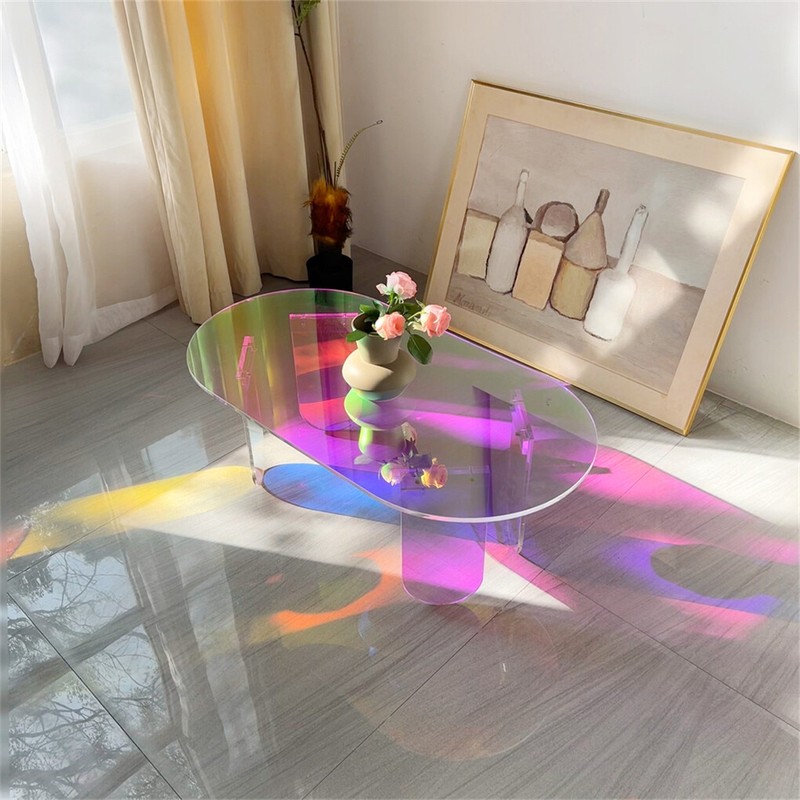 Gorgeous Iridescent Acrylic Side Table Cool Rainbow Coffee Table Home Art Decor gallery