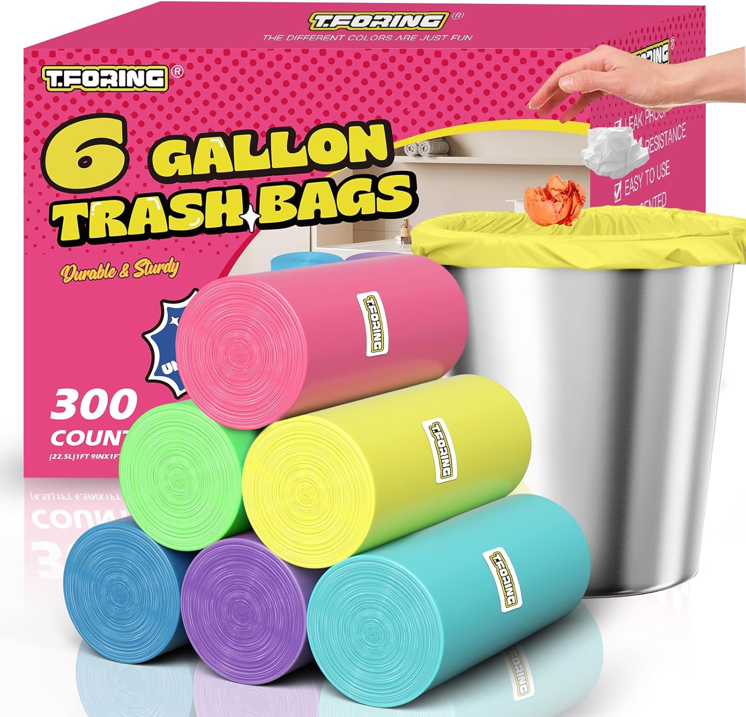 300 Count 6 Gallon Trash Bags - 22 Liter Colored Medium Garbage Bags Unscented 0 gallery
